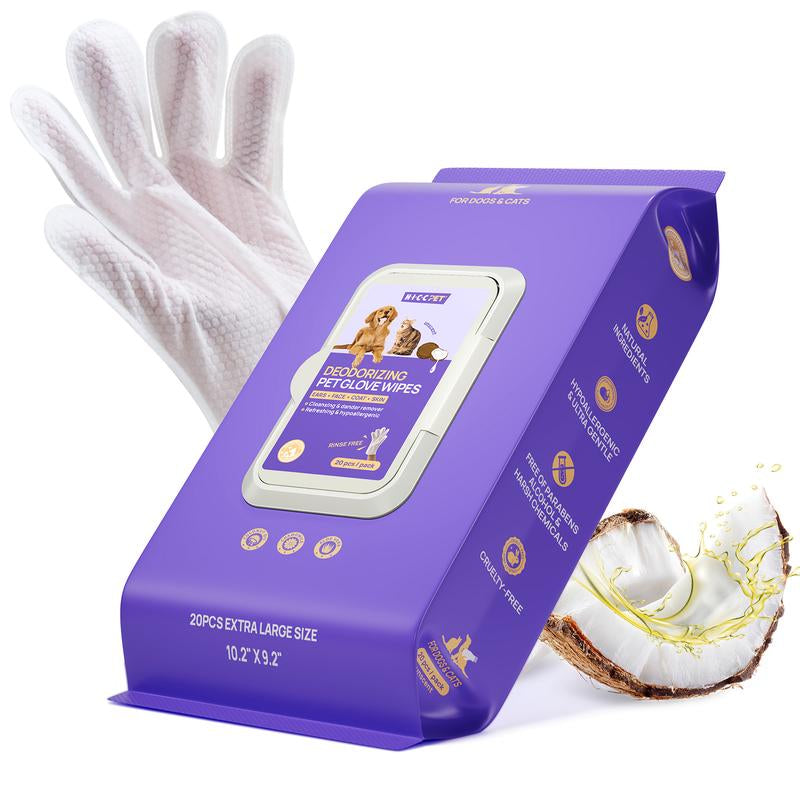【Falldealsforyou】Hicc PET Glove Wipes,Freshening Grooming Dog&Cat Disposable 20Pcs Pet Hair Removal Tool Satisfied Skin Care Outdoor No-Clean Hypoallergenic Facial Disposable No-Rinse Grooming Formulated for Petwipes Deodorizing Sticky Hair#Petlife