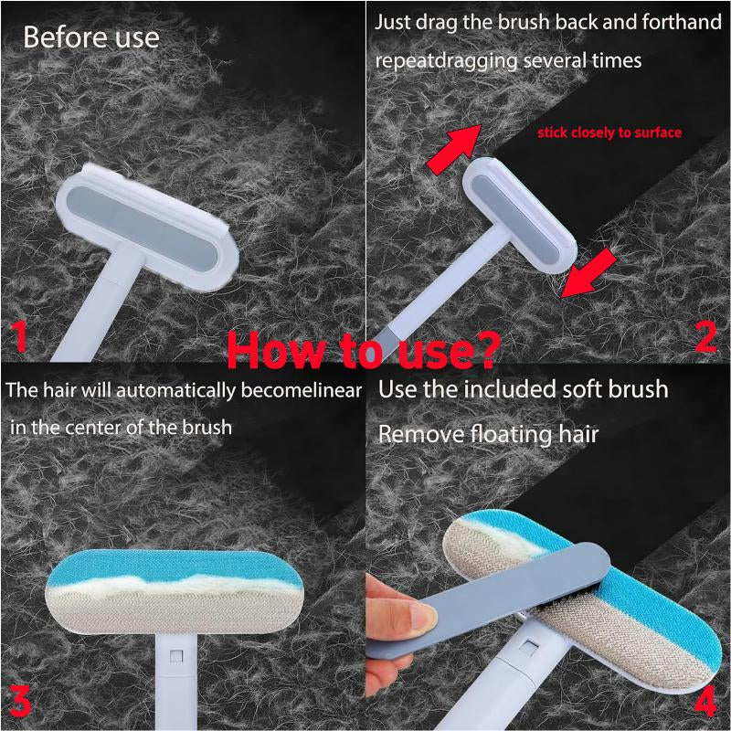 【4 in 1】Pet Hair Removal Tool, Multi-Functional, Reusable, Washable Lint Cleaner for Dog and Cat Hair, Gentle on Furniture, Effective on Carpets, Clothing, Bedding,Pet Hair Remover for Furniture, Cat/Dog Hair Remover with Extra Long Handle