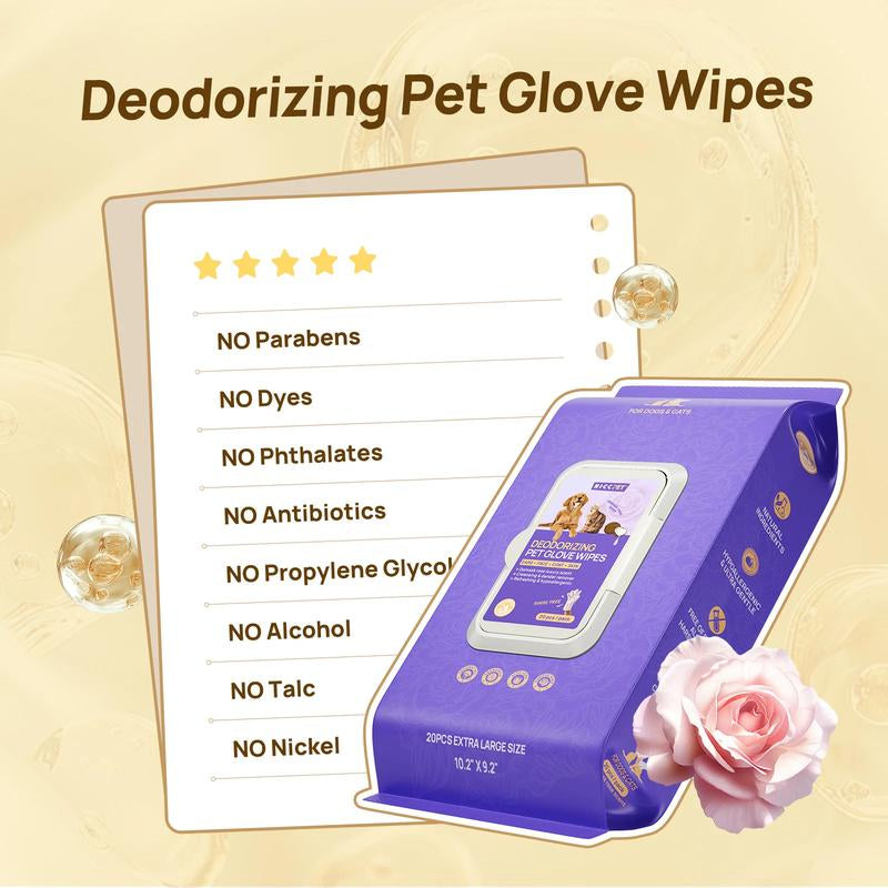 【Falldealsforyou】Hicc PET Glove Wipes,Freshening Grooming Dog&Cat Disposable 20Pcs Pet Hair Removal Tool Satisfied Skin Care Outdoor No-Clean Hypoallergenic Facial Disposable No-Rinse Grooming Formulated for Petwipes Deodorizing Sticky Hair#Petlife