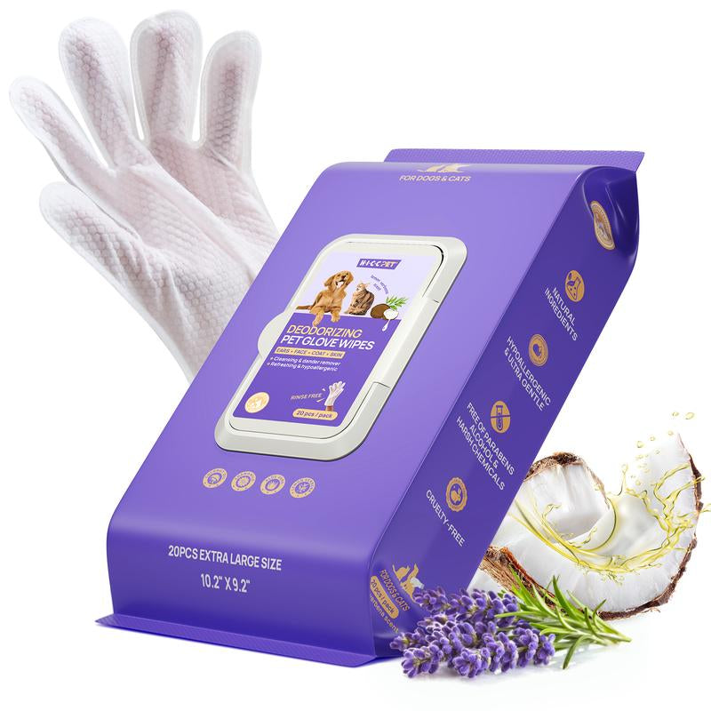 【Falldealsforyou】Hicc PET Glove Wipes,Freshening Grooming Dog&Cat Disposable 20Pcs Pet Hair Removal Tool Satisfied Skin Care Outdoor No-Clean Hypoallergenic Facial Disposable No-Rinse Grooming Formulated for Petwipes Deodorizing Sticky Hair#Petlife