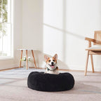 Faux Fur Shaggy round Donut Pet Bed for Dogs & Cats, 100% Polyester Fiber, Machine Washable, Non-Slip Dot Fabric