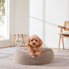 Faux Fur Shaggy round Donut Pet Bed for Dogs & Cats, 100% Polyester Fiber, Machine Washable, Non-Slip Dot Fabric