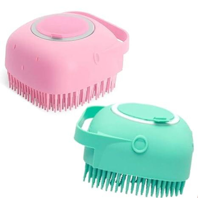 Pet Bath Brush, Silicone Massage Brush with Shampoo Dispenser, Ideal Bath Accessories for Dogs & Cats