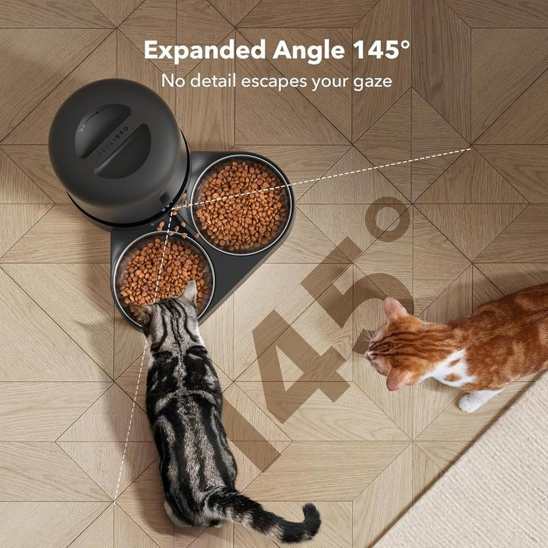 PETLIBRO Automatic Cat Feeder with Camera for Two Cats, 1080P HD Video with Night Vision, 5G Wifi Pet Feeder with 2-Way Audio for Cat & Dog, Low Food & Motion & Sound Alerts, Dual Tray, Black 5L PETLIBRO