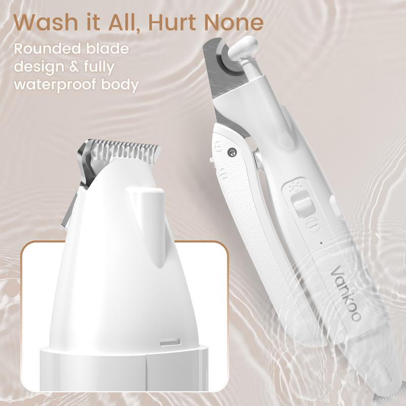 Vankoo Petgroomer 2-In-1 Dog Nail Clipper & Paw Hair Trimmer with LED Light, Rechargeable & Waterproof – Grooming Tool for Paws, Face, Ears, Rump – Safe for Dogs & Cats