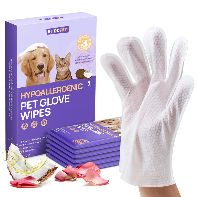 【Falldealsforyou】Hicc PET Glove Wipes，Freshening Grooming Dog&Cat Disposable 20Pcs Pet Hair Removal Tool Satisfied Skin Care Outdoor No-Clean Hypoallergenic Facial Disposable No-Rinse Grooming Formulated for Petwipes Deodorizing Sticky Hair#Petlife