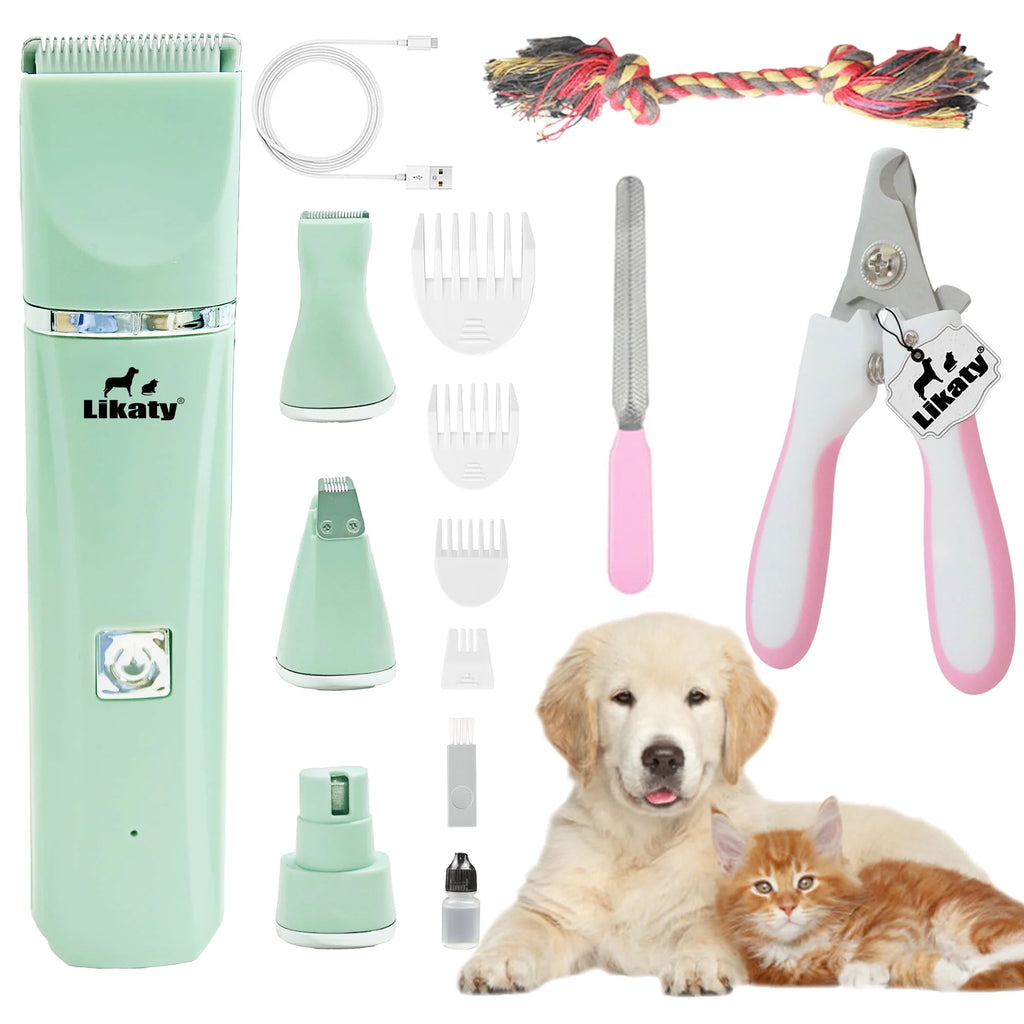 Dogs Hair Clippers Grooming Kit with Nail Grinder,  4 in 1 Cordless Electric Trimmer Low Noise USB Rechargeable Pet Clippers for Small and Large Dogs Cats Animals