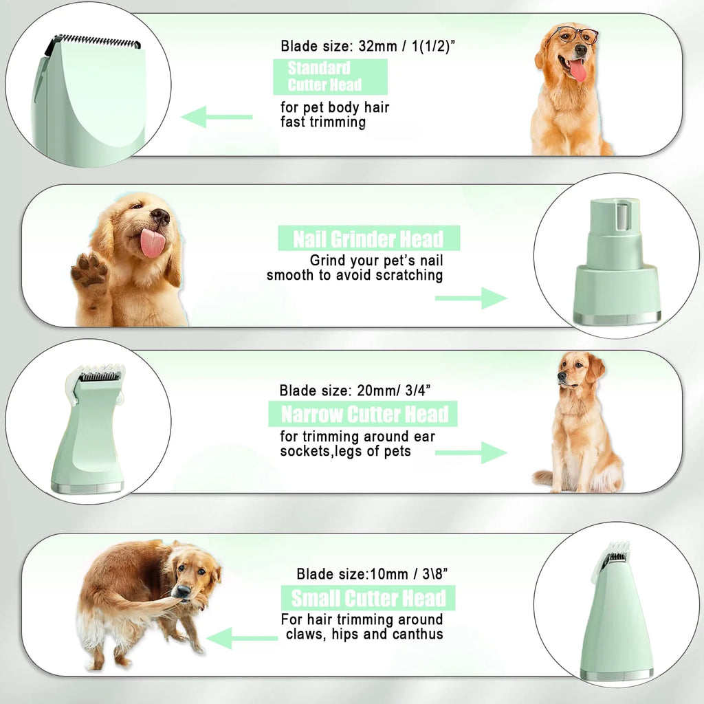 Dogs Hair Clippers Grooming Kit with Nail Grinder,  4 in 1 Cordless Electric Trimmer Low Noise USB Rechargeable Pet Clippers for Small and Large Dogs Cats Animals