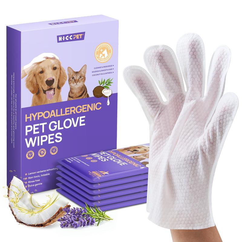 【Falldealsforyou】Hicc PET Glove Wipes，Freshening Grooming Dog&Cat Disposable 20Pcs Pet Hair Removal Tool Satisfied Skin Care Outdoor No-Clean Hypoallergenic Facial Disposable No-Rinse Grooming Formulated for Petwipes Deodorizing Sticky Hair#Petlife