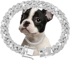 Silver Dog Chain Collar Diamond Cuban Link Dog Collar 13Mm Wide Dog Necklace Metal Cat Chain Pet Crystal Collar Jewelry Accessories for Small Medium Large Dogs Cats(16Inch)