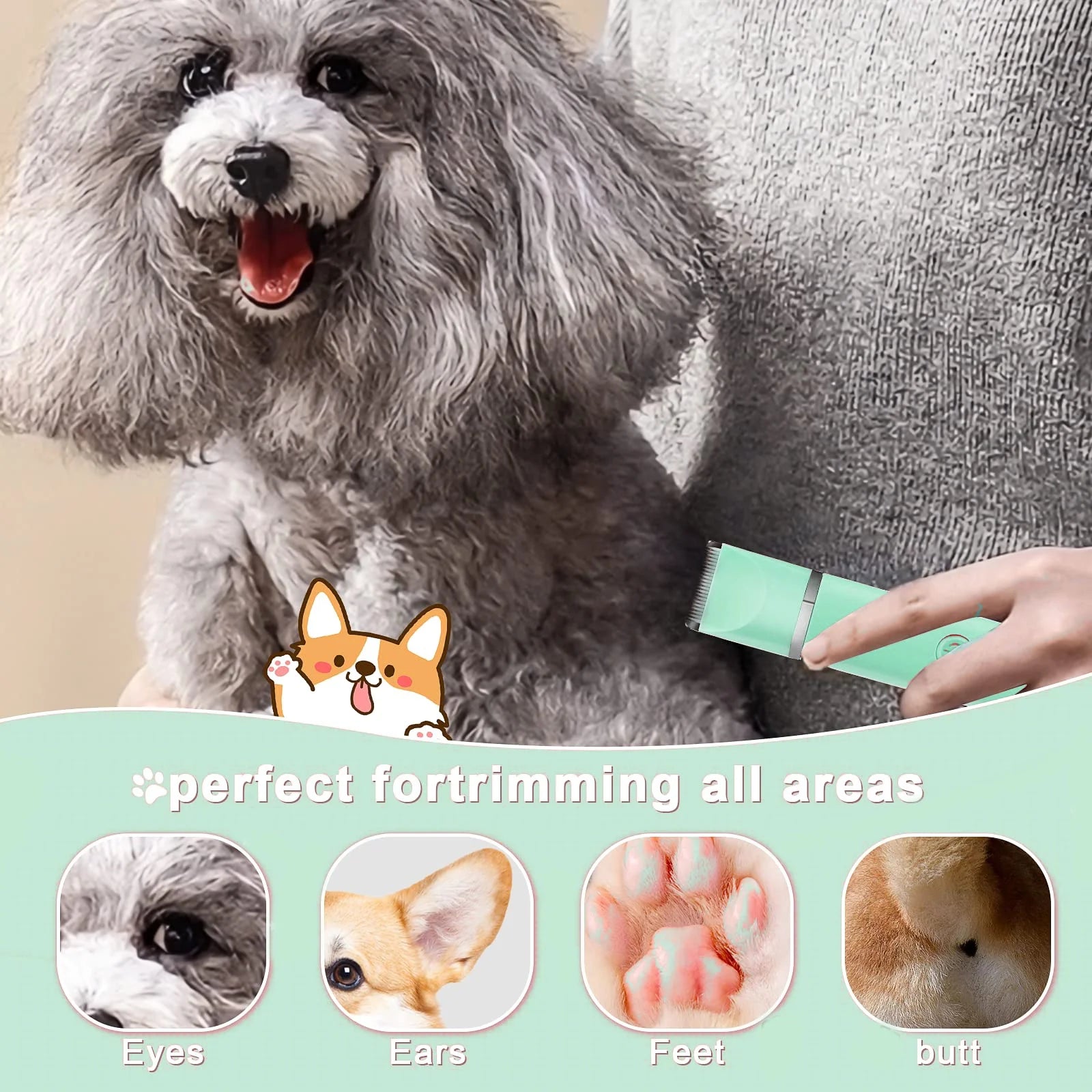 Dogs Hair Clippers Grooming Kit with Nail Grinder,  4 in 1 Cordless Electric Trimmer Low Noise USB Rechargeable Pet Clippers for Small and Large Dogs Cats Animals