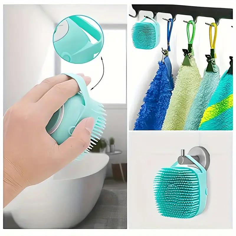 Pet Bath Brush, Silicone Massage Brush with Shampoo Dispenser, Ideal Bath Accessories for Dogs & Cats