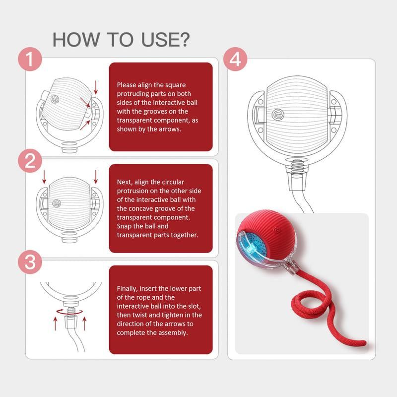 Mizusu Interactive Cat & Dog Teaser Toy with Two Additional Tails, Kitten Rolling Ball Toy, Pet Supplies, Dog & Cat Accessories Cute Dog Toys