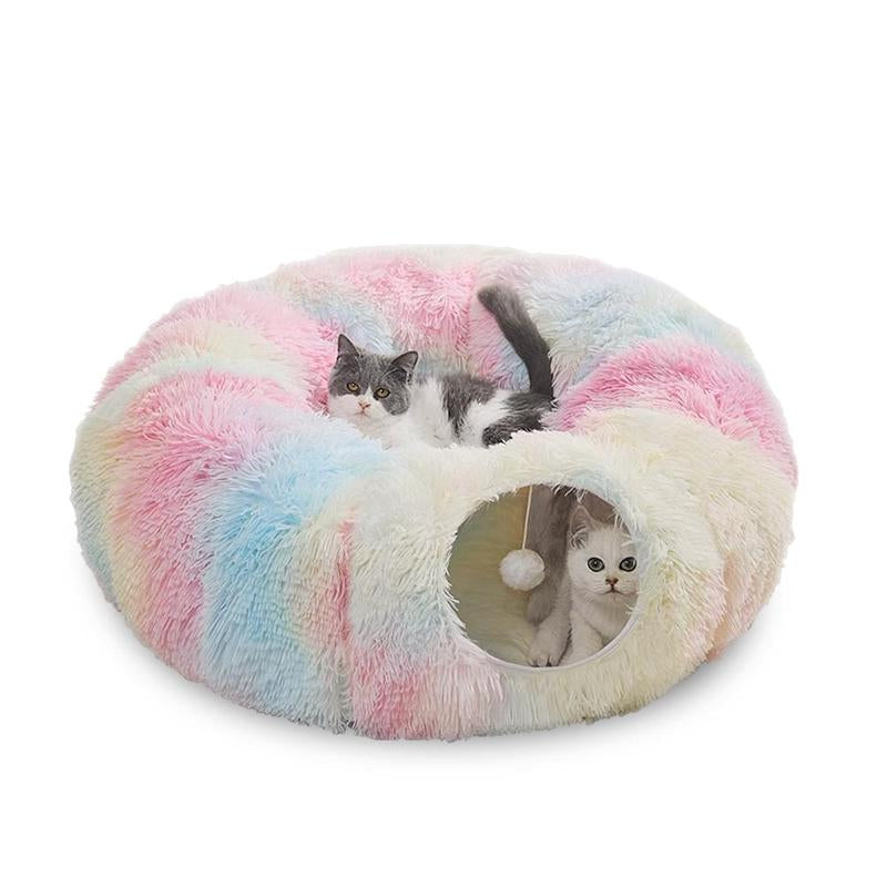 Winter Warm Pet Bed, Summer Cat Tunnel Bed with Middle Mat, Large Playground Toys, Soft Material Plush Pet Toy, Full Moon Shaped Warm Dog Kennel, Pet Resting Mat, Pet Products, Birthday Gift Idea for Kitten, Kitten Bedding