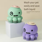 Pet Grooming Brush, Soft Silicone Puppy Massage, Hair Fur Grooming Cleaning Brush with Dispenser, Deep Cleansing, Ergonomic Grip for Cleaning Short Long Haired Dogs and Cats (PL)