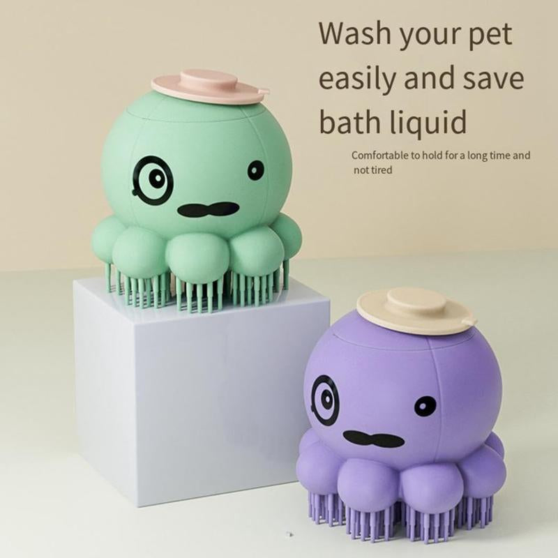 Pet Grooming Brush, Soft Silicone Puppy Massage, Hair Fur Grooming Cleaning Brush with Dispenser, Deep Cleansing, Ergonomic Grip for Cleaning Short Long Haired Dogs and Cats (PL)