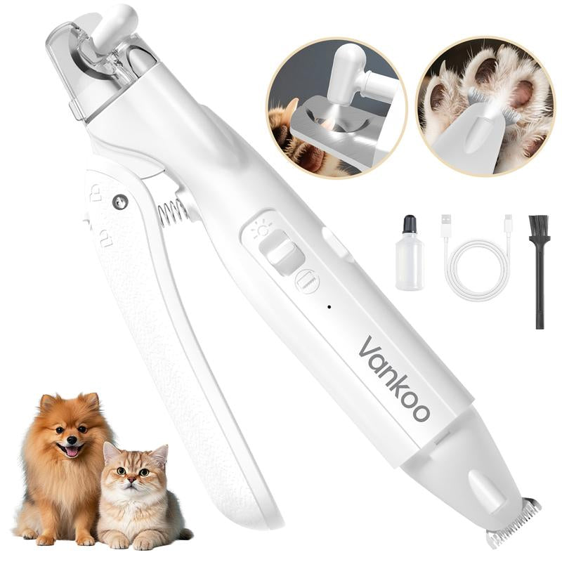 Vankoo Petgroomer 2-In-1 Dog Nail Clipper & Paw Hair Trimmer with LED Light, Rechargeable & Waterproof – Grooming Tool for Paws, Face, Ears, Rump – Safe for Dogs & Cats