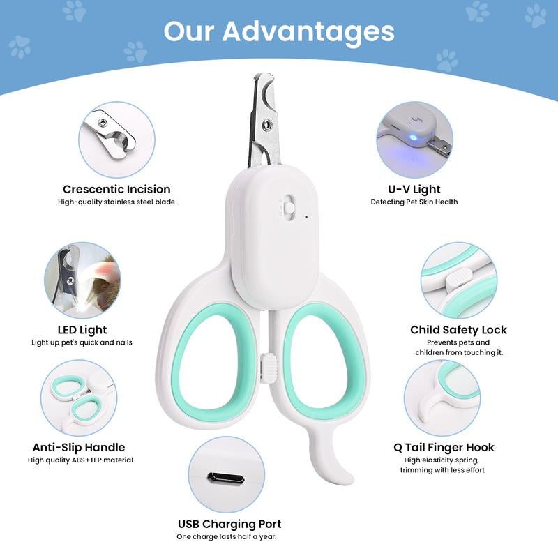 Pet Nail Trimmer with LED Light for Pet Nails with Light, Precise Nail Trimmer for Cats and Dogs, Safe Portable Child Safety Lock