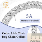 Silver Dog Chain Collar Diamond Cuban Link Dog Collar 13Mm Wide Dog Necklace Metal Cat Chain Pet Crystal Collar Jewelry Accessories for Small Medium Large Dogs Cats(16Inch)